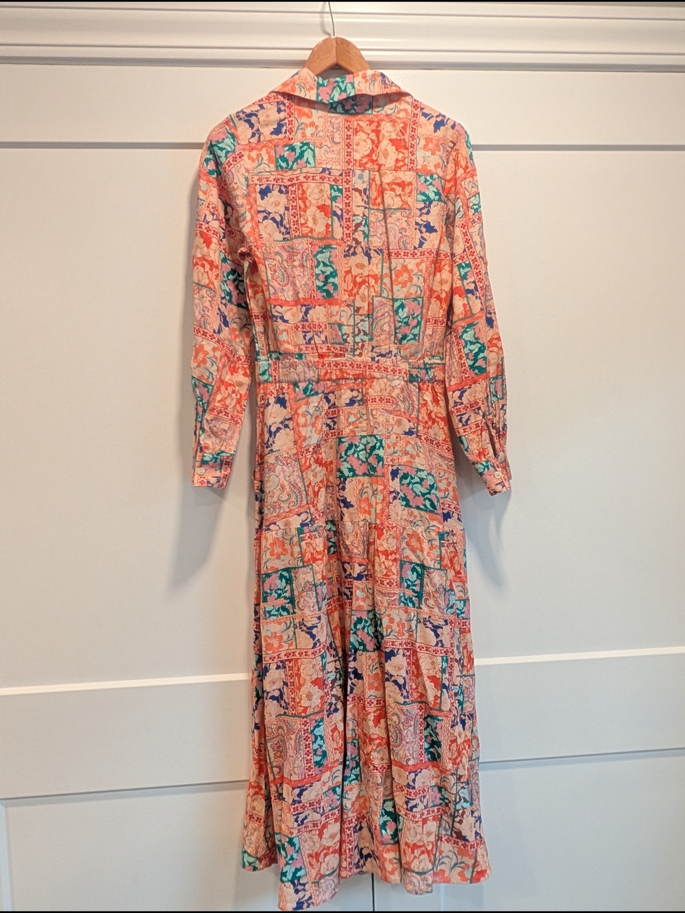 VENUS Women's Coral Floral Patchwork Collared Shirt Dress Linen blend Size 4 - Picture 8 of 11